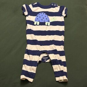 Hanna Andersson Navy & White Striped Turtle Bodysuit
